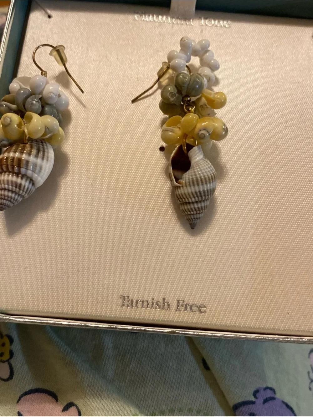 Tarnish Free Yellow & White Shell Drop Earrings
